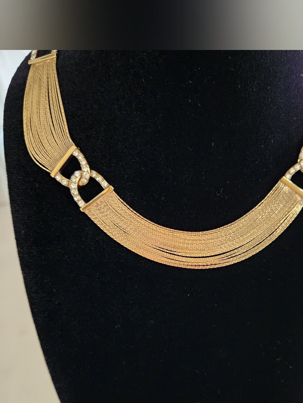 Vintage Monet Multi-Strand Mesh Chain Rhinestone Statement Necklace - Picture 3 of 7